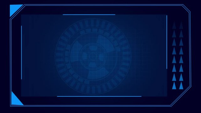 Futuristic holographic display with intricate geometric patterns and interface elements. Futuristic holographic display animation for sci-fi concepts.