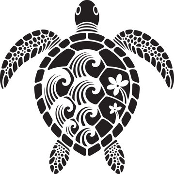 Turtle with Wave and Flower Pattern on Shell white background