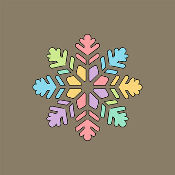 Colorful symmetrical snowflake with intricate geometric patterns