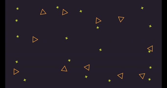Animated Abstract Background Loop Orange Triangles Yellow Crosses Dark Background Motion Graphics