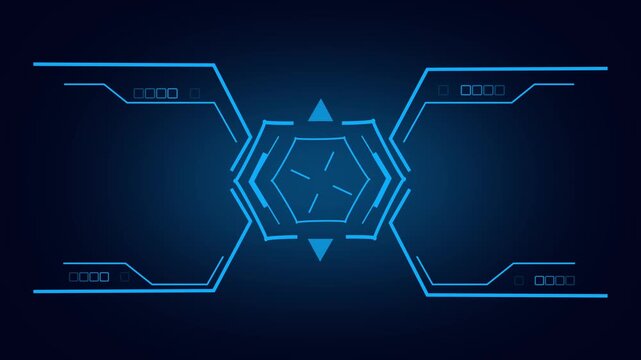 Futuristic geometric design glowing in dark blue space. Futuristic geometric design animation for sci-fi themes. Futuristic geometric design visual for futuristic projects.