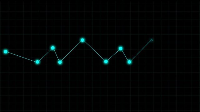 Minimalist glowing blue line graph showing data point movement. Minimalist glowing blue line graph animation for data themes. Minimalist glowing blue line graph visual for analytical projects.
