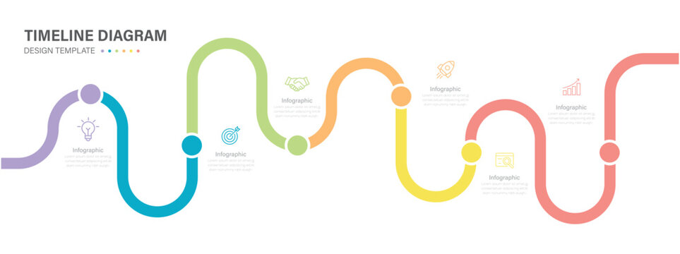 Business roadmap timeline infographic with 6 milestones and  place for your data. Vector illustration