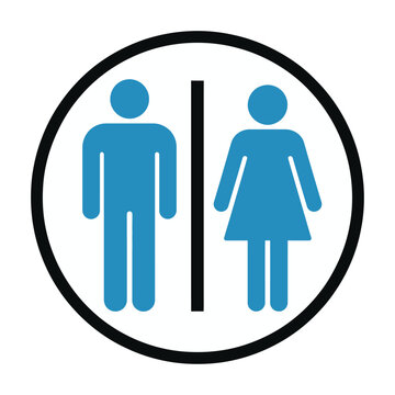 Vector of a male and female figure separated by a divider in a circular frame.