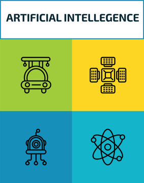 artificial intellegence outline icon set. 4 linear vector for ui, web and mobile. thin line high speed tube, nano sensor, microbots, science icons.