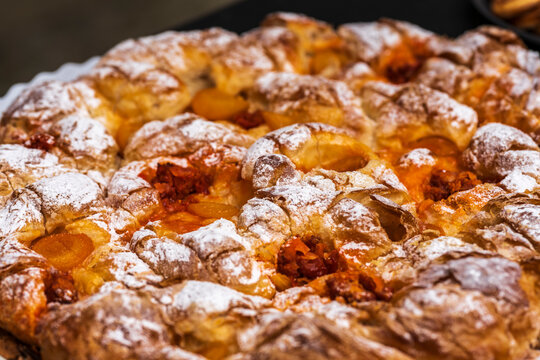 Ensaimada filled with sobrasada and sweet zucchini, typical of Holy Week, Santany&iacute;, Mallorca, Spain