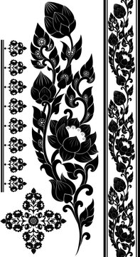 Elegant Thai Lotus Floral Ornament for Luxury Branding Textile Design and Decorative Borders