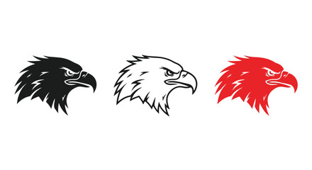 Obraz premium Three eagle head icons in black, white, and red on a plain white background.
