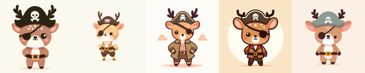 Fototapeta premium cute deer vector in pirate costume