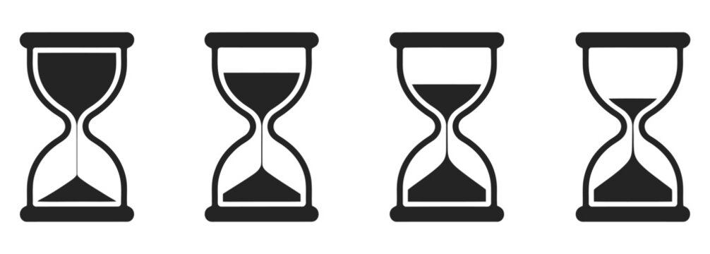 Hourglass icon collection, sand timer symbol, reloading hourglass vector icon, hourglass stopwatch, set of time measurement symbols in flat design style