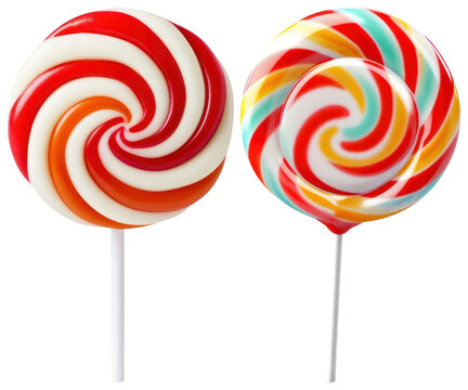 PNG Colorful swirled lollipop pair, transparent background