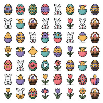 Easter Sunday 50 icon sheet pack .eps