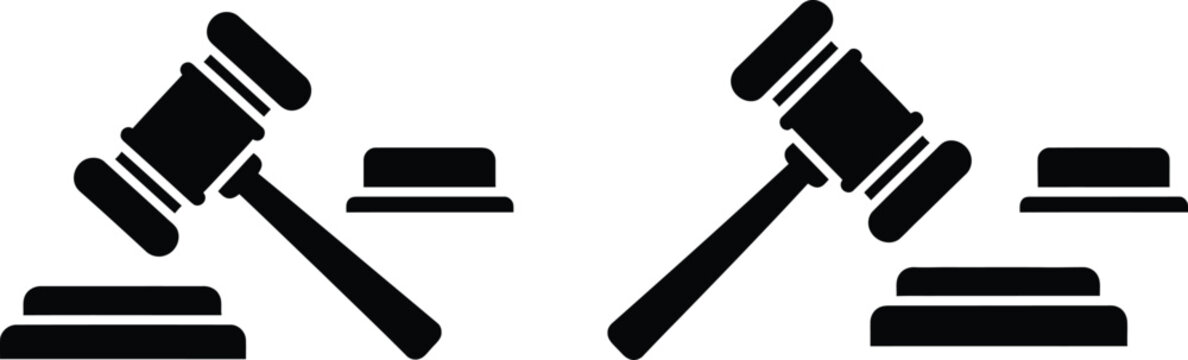 Two gavel icons symbolizing law and justice with a set of two black silhouette