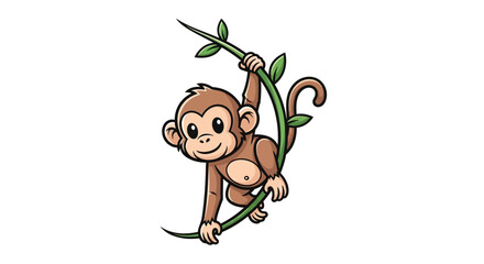 Cartoon monkey hanging from branch. © Asbutyy