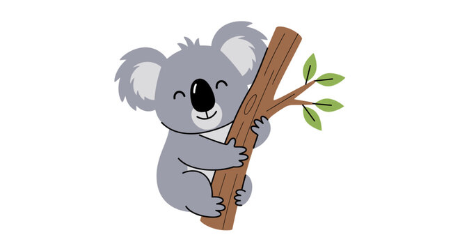 Cute Koala Hanging on Tree Branch.