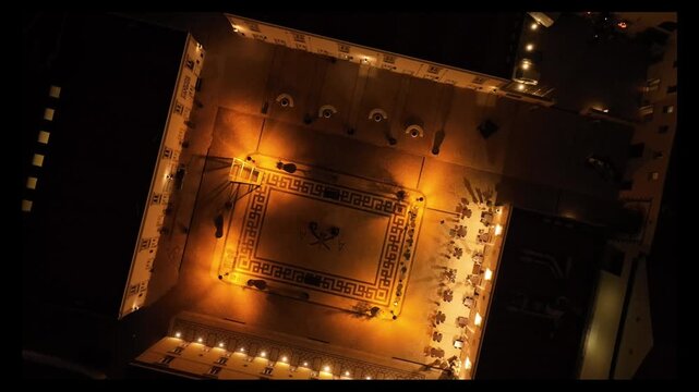 Drone View of Historic Coastal Fort in Cascais at Night  Aerial Footage Portugal
