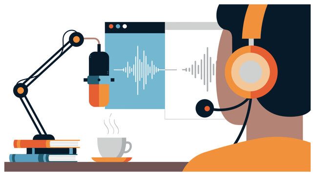 A person recording a podcast episode.