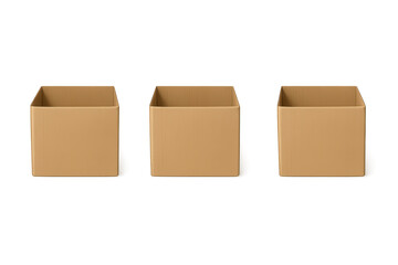 Fototapeta premium Three open cardboard shipping boxes on transparent background