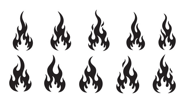 Fire Flame Icon Set Collection Burning Symbols Grid for Hazard Warning Design