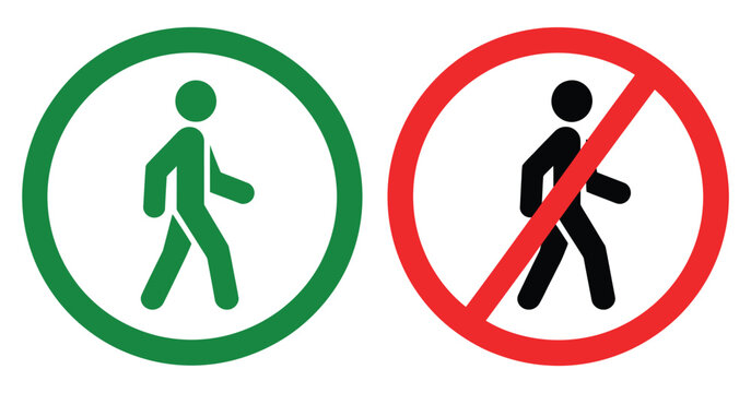 Pedestrian crossing sign and no pedestrian crossing sign isolated on transparent background, ideal for traffic rules and regulations