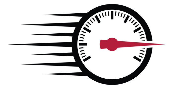 Flat illustration of a speedometer depicting high speed motion with dynamic lines for automotive and performance design