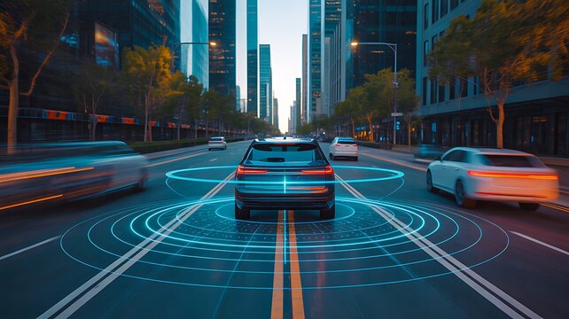 Autonomous self driving car with sensor system navigating smart city traffic at night