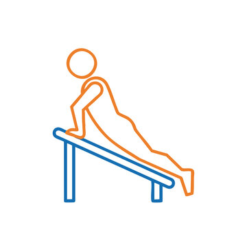 Person doing push-ups on parallel bars, fitness and exercise icon illustration, push up, white background