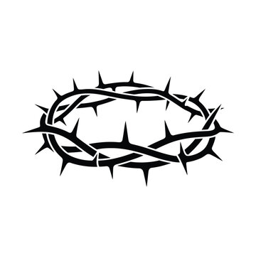 A stark black silhouette depicts a crown of thorns a symbolic representation of suffering and sacrifice