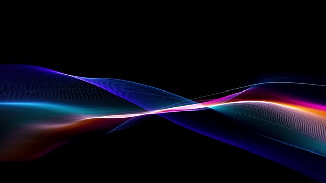 Abstract Colorful Glowing Wave on Black Background, Fluid Light Streaks Motion Animation with Alpha Channel, Seamless Loop 4K resolution