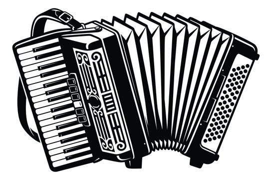 Bold woodcut illustration of an accordion depicting a classic musical instrument for music and folk culture design