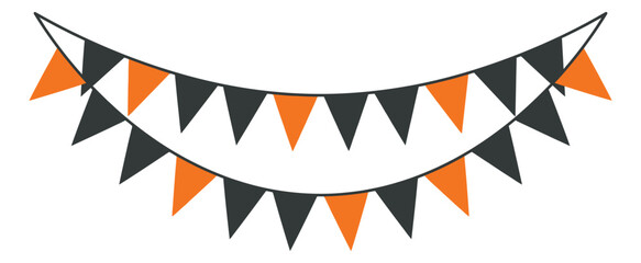 Obraz premium Flat illustration of Halloween bunting banner depicting alternating orange and black pennant flags for party decoration design