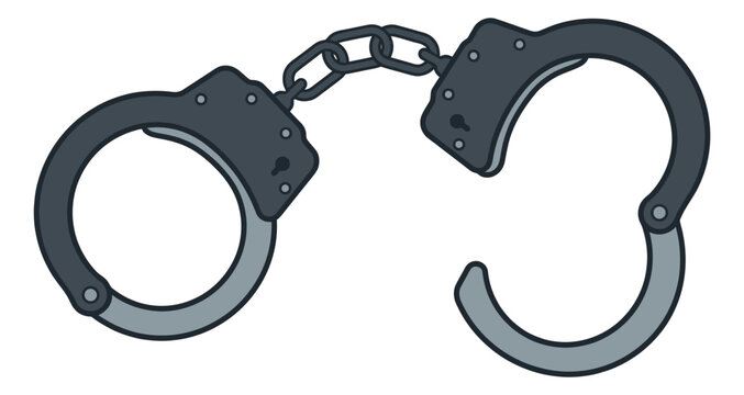 Cartoon illustration of handcuffs depicting police restraint equipment for law enforcement and crime design