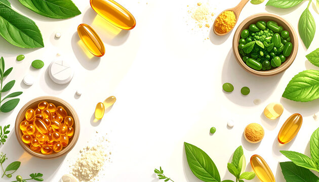 Natural Health Supplements and Vitamins Flat Lay