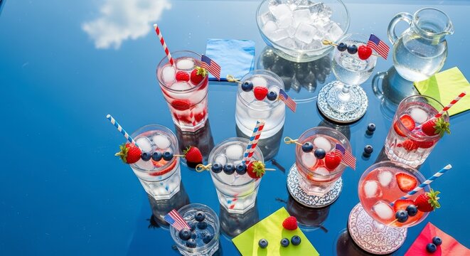 Colorful summer drinks with fruits.