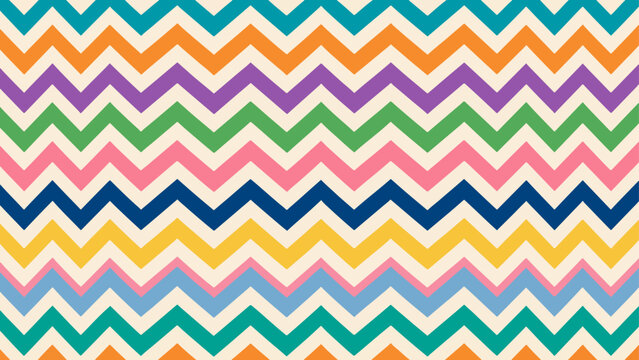 Seamless rainbow zigzag pattern with bold colorful lines creating energetic abstract design