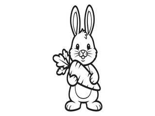 Obraz premium Cute cartoon rabbit holding a leaf simple line drawing for kids