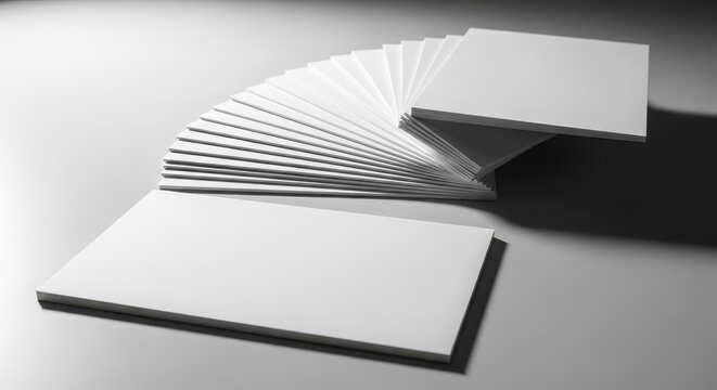 Stack of blank white business cards on a gray surface for branding