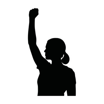 Woman raising fist in the air symbolizing empowerment and equality