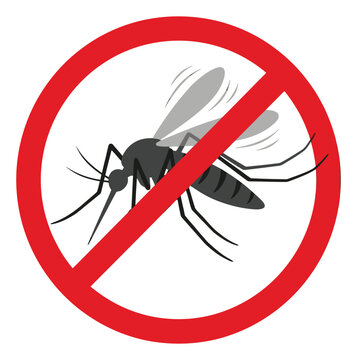 Flat illustration of no mosquito sign depicting prohibition symbol with insect for pest control and health design