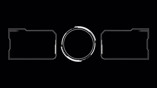 Futuristic HUD YouTube End Screen Frame with Dual Side Panels and Central Circular Element, Transparent Background, 4K