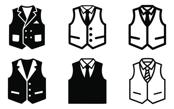 Mixed style icon set of 6 suit vests featuring formal waistcoats with ties and collars for fashion and business design
