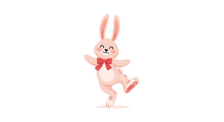 Obraz premium Cartoon pink bunny, dancing rabbit, red bow tie, Easter character, cute animal