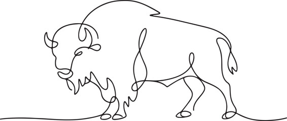 Detailed bison line drawing wildlife illustration with natural animal anatomy and rustic western style concept © mistah