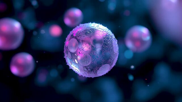 Glowing Purple Spheres Floating In Dark Abstract Space With Particles