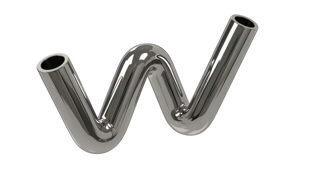 Shiny metal pipe bent into w shape silver isolated on a transparent background