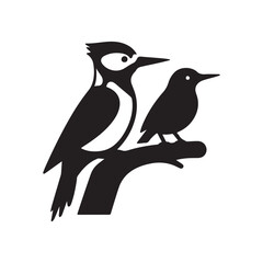 Fototapeta premium Great Spotted Woodpecker Silhouette Icon on Minimalist Black Background