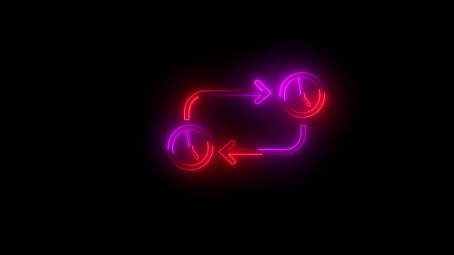Settings icon and clock icon, and moving arrow rotted on the black background.
