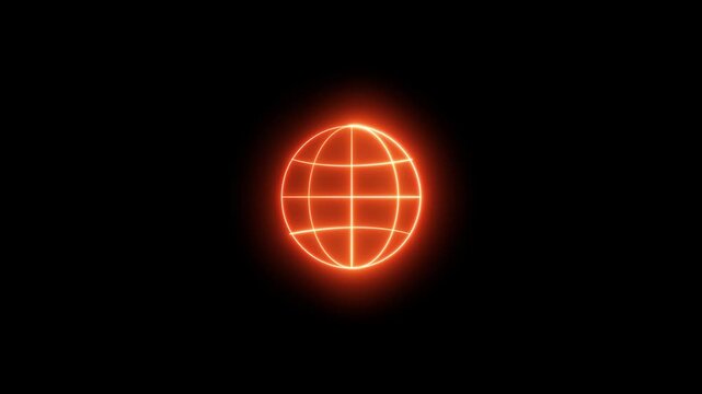 Neon globe icon animation plane world map neon black background. Animated neon line globe dollar symbol World or Earth sign Global internet symbol. Geometric shapes.