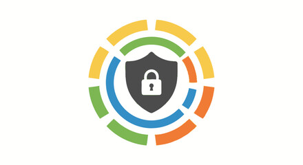 Obraz premium A shield with a padlock surrounded by colorful segments.
