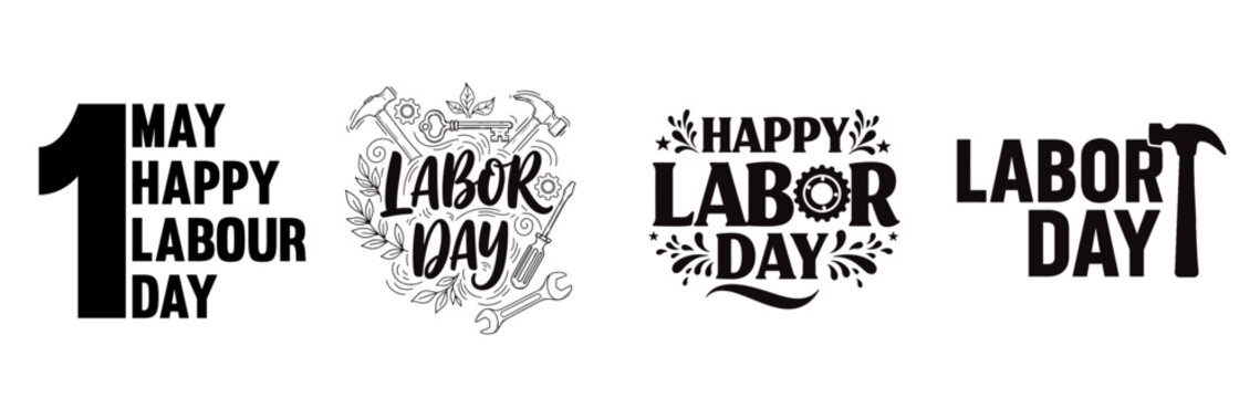A graphic design celebrating Labor Day with various typography styles